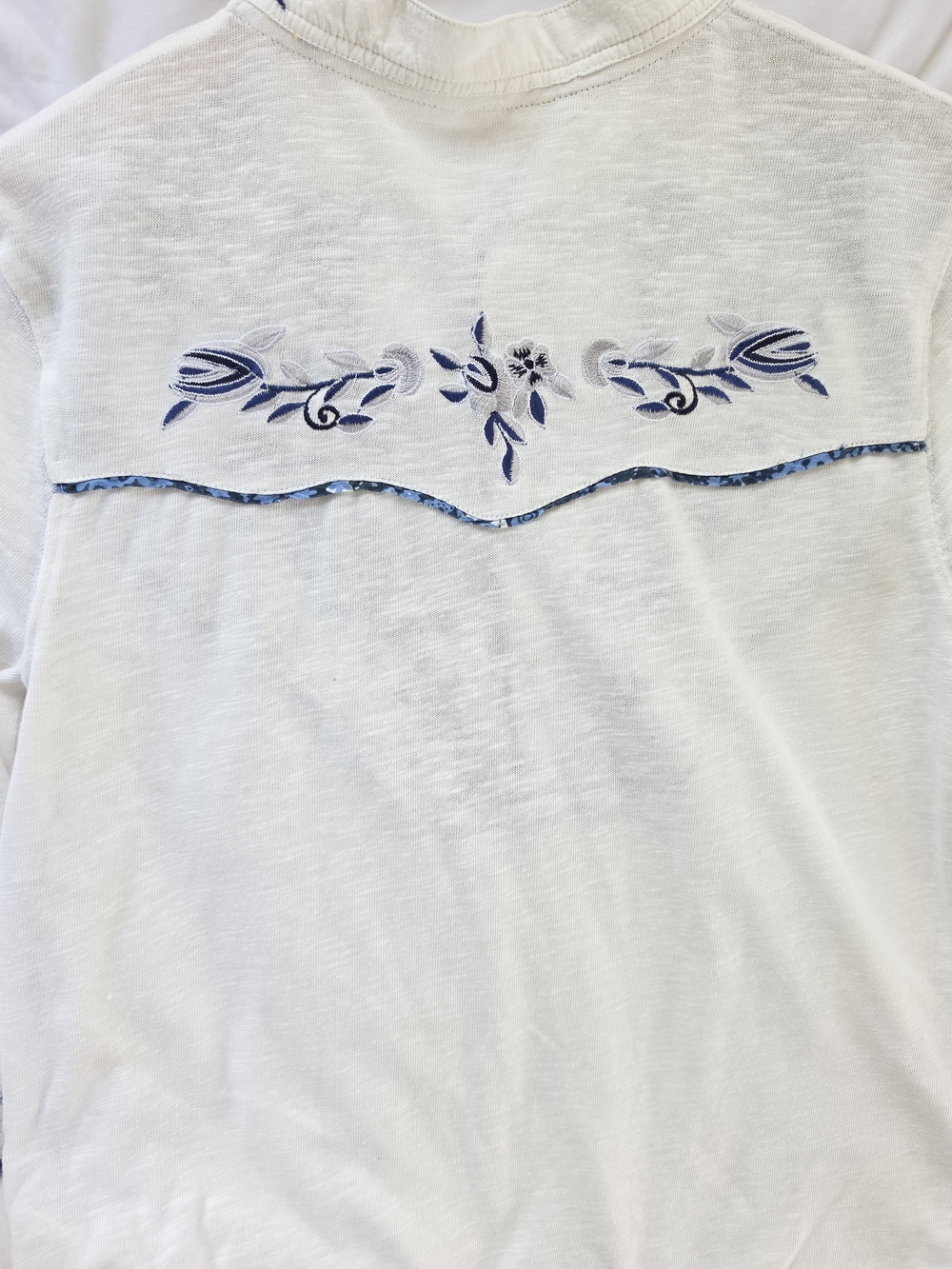 Free People Sundance Kid Henley Iviry/blue Top with Floral Embroidery - Picture 10 of 11